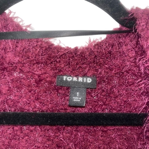 Torrid Maroon Fuzzy Knit Open Front Cardigan Sweater Plus Size Women’s Size 1 - Picture 3 of 3